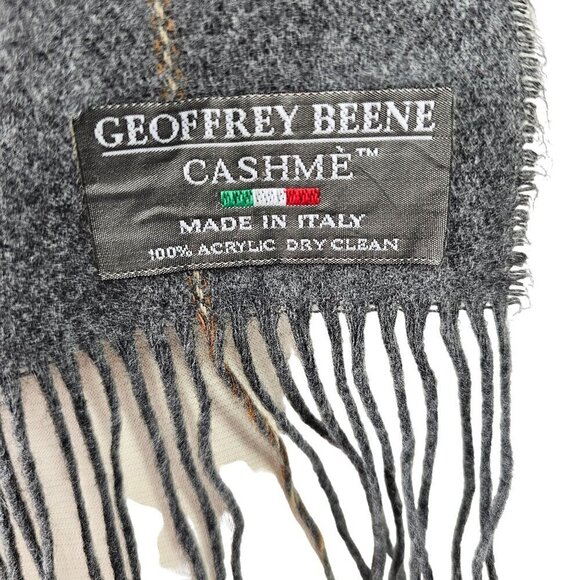 Geoffrey Beene VTG Cashme Oblong Scarf Unisex OS 100% Acrylic Gray Plaid Fringed - Picture 2 of 8